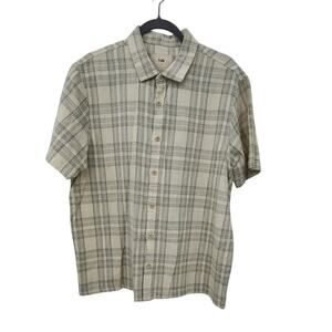 Folk Men's Textured Cotton Linen Blend Short‎ Sleeve Casual Summer Top Large